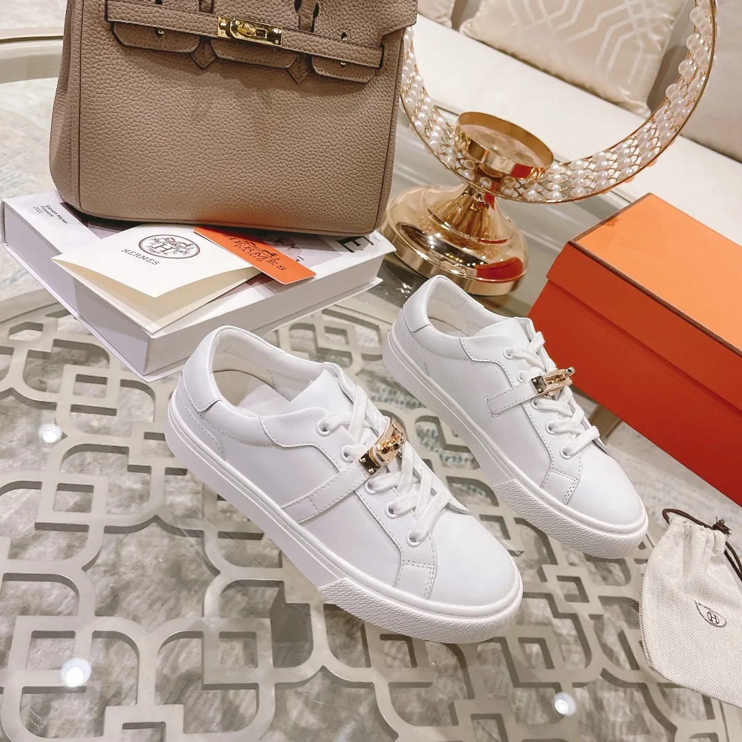 👟👟Ex-factory price 480👟👟 Women's shoe factory HERMES The latest Kelly buckle white sneakers! The highest version on the market! Purchasing level quality! Size: Female: 35-40,